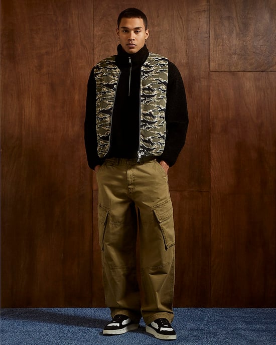 River Island Mens Gilet Black Regular Fit Fleece Camouflage - Image 2