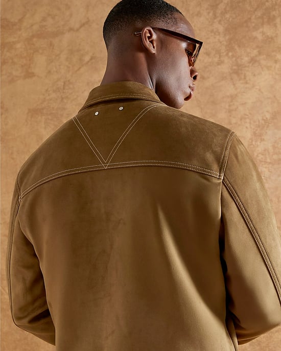 River Island Mens Western Jacket Brown Regular Fit Faux Suede - Image 3