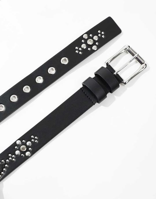 ASOS DESIGN nitarbälte med kristaller i svart konstläder - Image 2