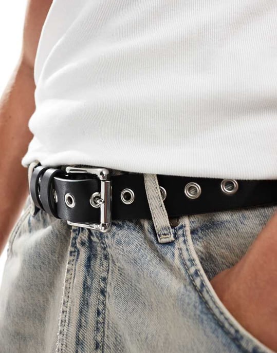 ASOS DESIGN nitarbälte med kristaller i svart konstläder - Image 3