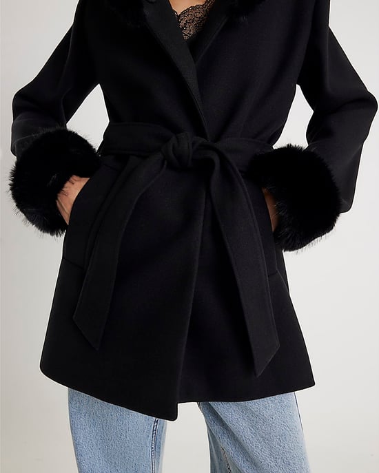 River Island Womens Coat Black Faux Fur Trim Hooded - Image 2