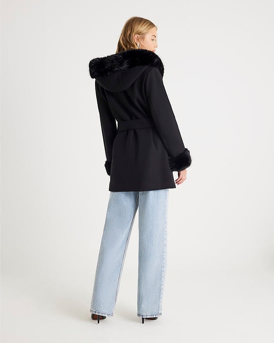 River Island Womens Coat Black Faux Fur Trim Hooded - Image 3