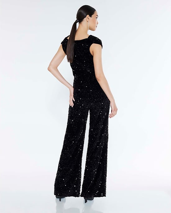 River Island Womens Jumpsuit Black Sequin Cowl Neck - Image 3