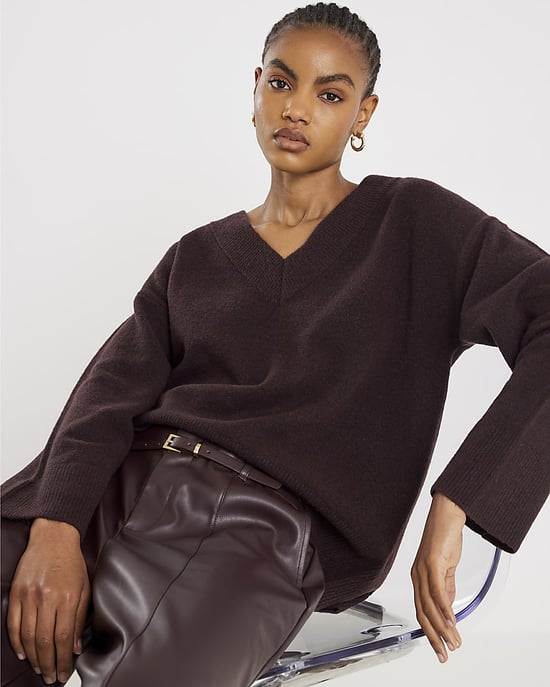 River Island Womens Jumper Brown Knitted V-Neck - Image 4