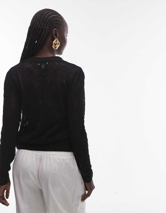 Topshop stickad blommig punktell genomskinlig cardigan i svart - Image 4