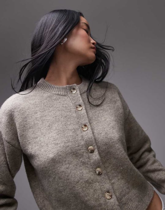 Topshop stickad ultimata mikrokardigan i havre - Image 1