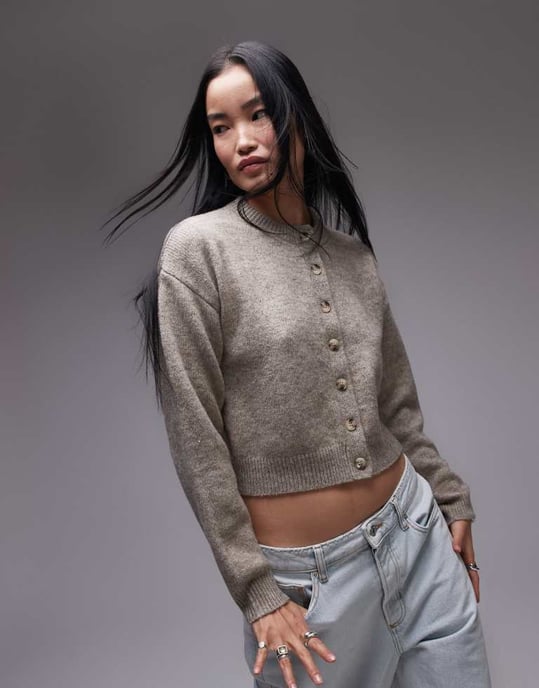 Topshop stickad ultimata mikrokardigan i havre - Image 3