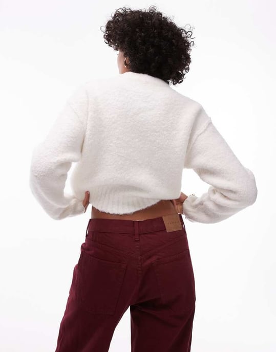 Topshop stickad crew boucle cardigan i krämfärgad - Image 2