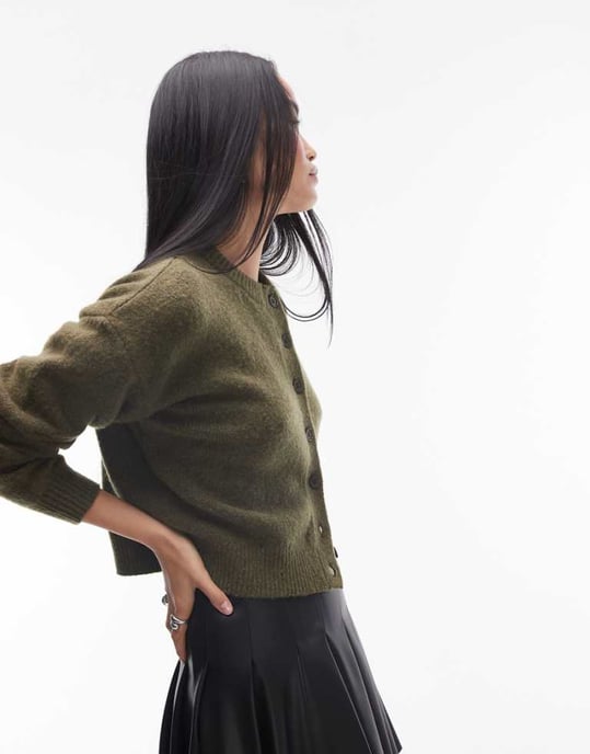 Topshop stickad ultimate mikrotröja i khaki - Image 1