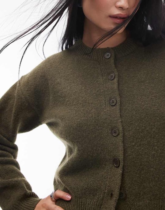 Topshop stickad ultimate mikrotröja i khaki - Image 2