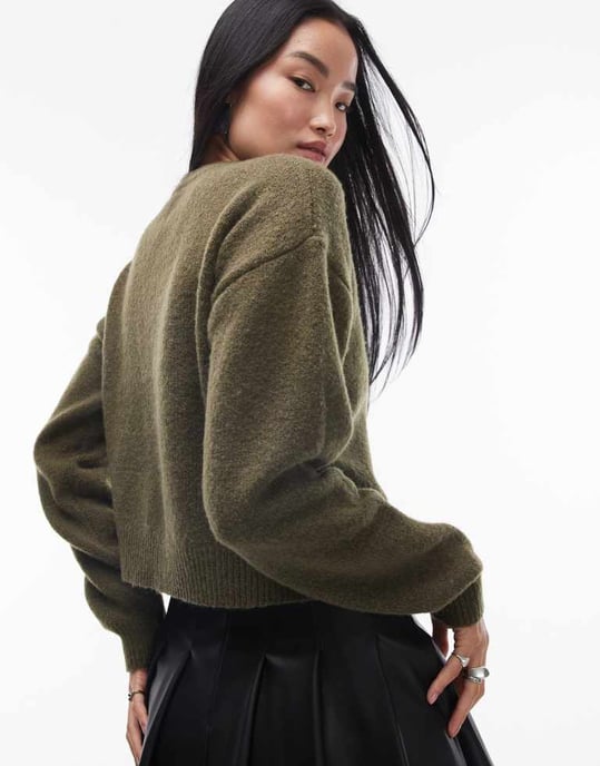 Topshop stickad ultimate mikrotröja i khaki - Image 4