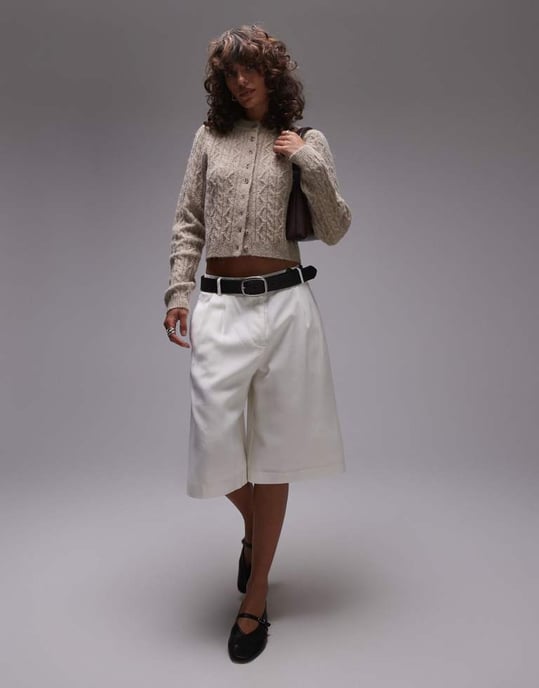 Topshop stickad kabelmikrocardigan i havre - Image 4
