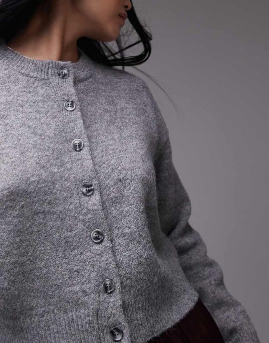 Topshop stickad ultimat mikrokardigan i grått - Image 4