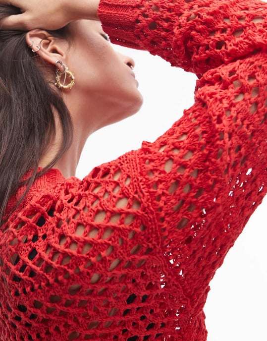 Topshop stickad blandstickad kofta i klar röd - Image 3
