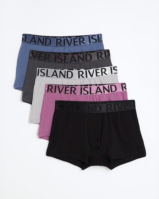 River Island Mens Trunks 5 Pack Purple Satin - Image 1