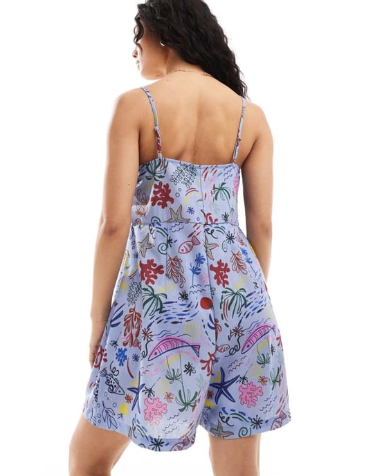 Vero Moda fyrkantig hals oversized jumpsuit i havslandskapstryck - Image 3