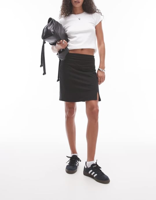 Topshop jersey mini kjol med sidoklyfta i svart - Image 1