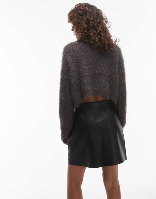 Topshop fusk läder mini kjol med stegnerkant i svart - Image 4