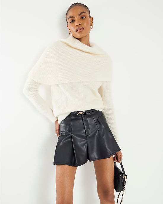 River Island Womens Pleated Shorts Black Belted Faux Leather - Image 4
