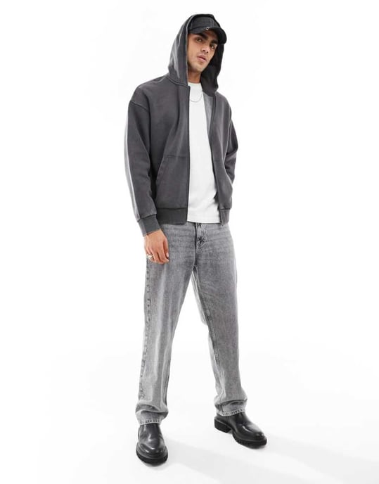 ADPT överdimensionerad hoodie med ryggtryck i gråsyra tvätt - Image 4