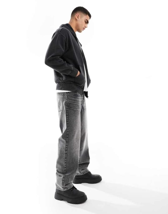ADPT oversized hoodie med ryggtryck i svart acid wash - Image 3