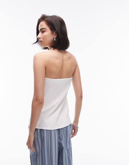 Topshop satäng lång bandeau i elfenben - Image 4