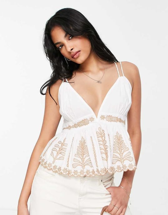 Topshop kontrasterande broderad klänningstopp i elfenben - Image 1
