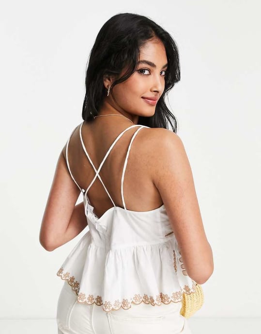 Topshop kontrasterande broderad klänningstopp i elfenben - Image 2