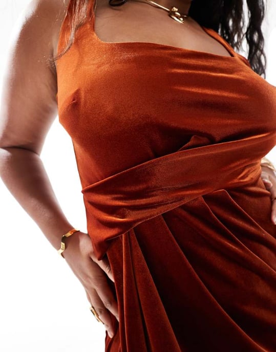 ASOS DESIGN Curve sident maxi klänning med fyrkantig hals och draperad kjol i rostfärg - Image 3