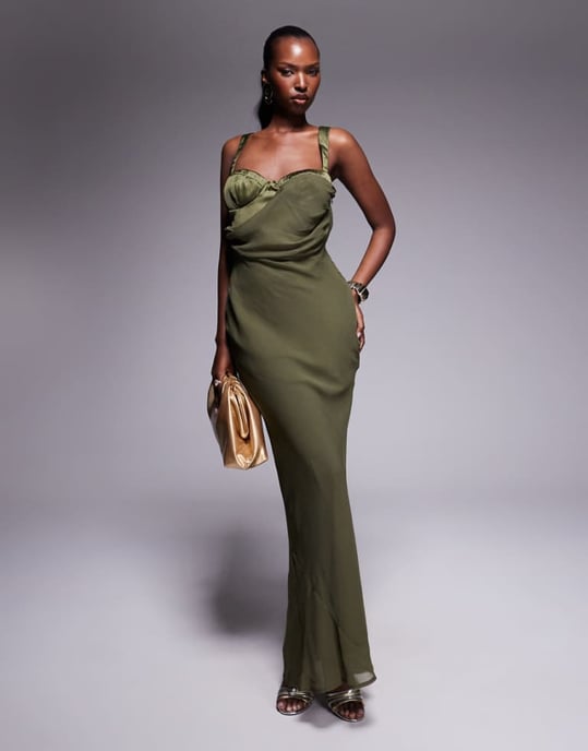 ASOS DESIGN maxiklänning med korsettdetalj i khaki - Image 1