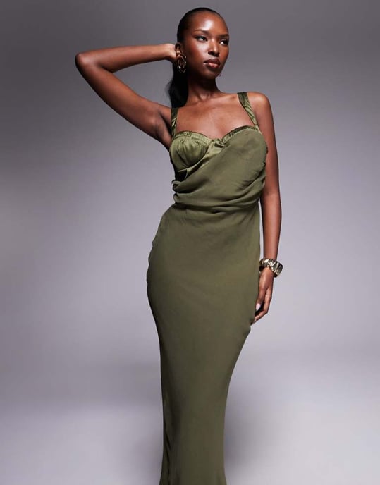ASOS DESIGN maxiklänning med korsettdetalj i khaki - Image 3
