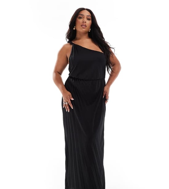 ASOS DESIGN Curve twist enaxlad plisserad maxiklänning i svart - Image 1