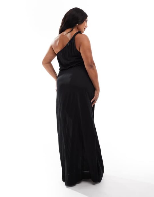 ASOS DESIGN Curve twist enaxlad plisserad maxiklänning i svart - Image 4