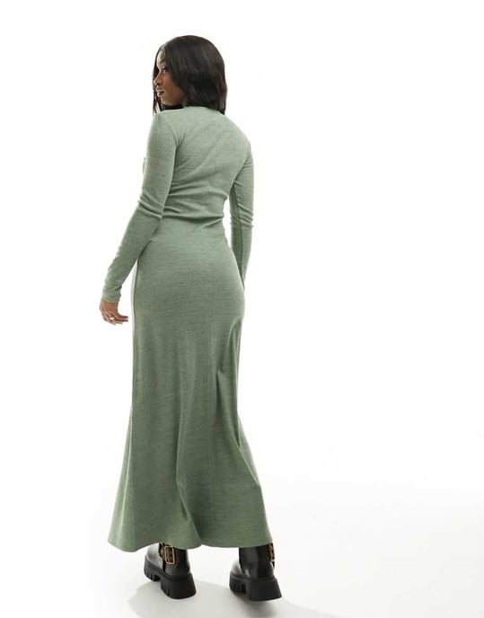 ASOS DESIGN kolumnribbad maxiklänning med rund hals i khaki - Image 4