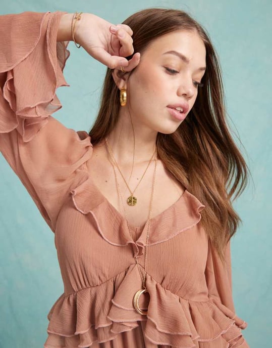 Miss Selfridge chiffong volang maxikjol i choklad - Image 3