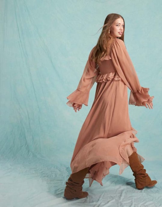 Miss Selfridge chiffong volang maxikjol i choklad - Image 4