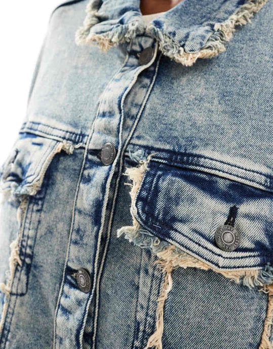 Noisy May denimjacka med öppen frans i blå syra-tvätt - Image 3