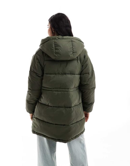 Tommy Jeans oversized long puffer jacket in khaki green - Image 2