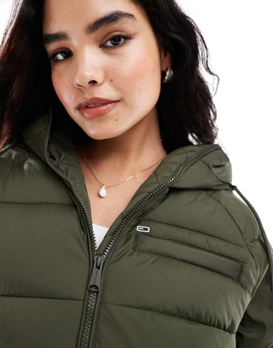 Tommy Jeans oversized long puffer jacket in khaki green - Image 3