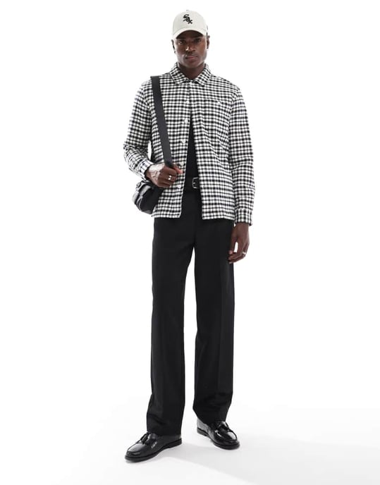 Farah Thawley rutig skjortjacka i khaki navy - Image 3
