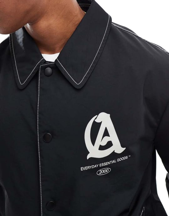 ASOS DESIGN lätt harringtonjacka med ryggtryck i svart - Image 3