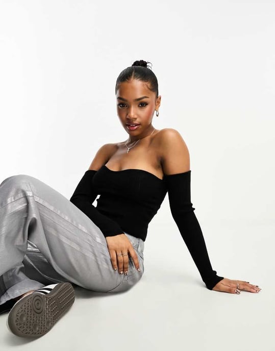Miss Selfridge avtagbara ärmar bandeau topp i svart - Image 3