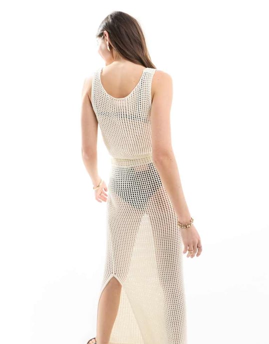 JJXX samordnad virkad väst crop top i beige - Image 4