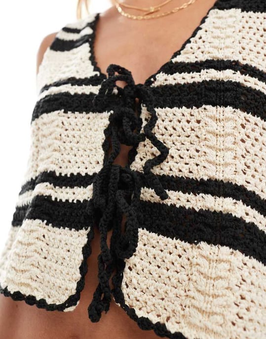 Cotton On knytframsdetail virkad rand crop top - Image 2