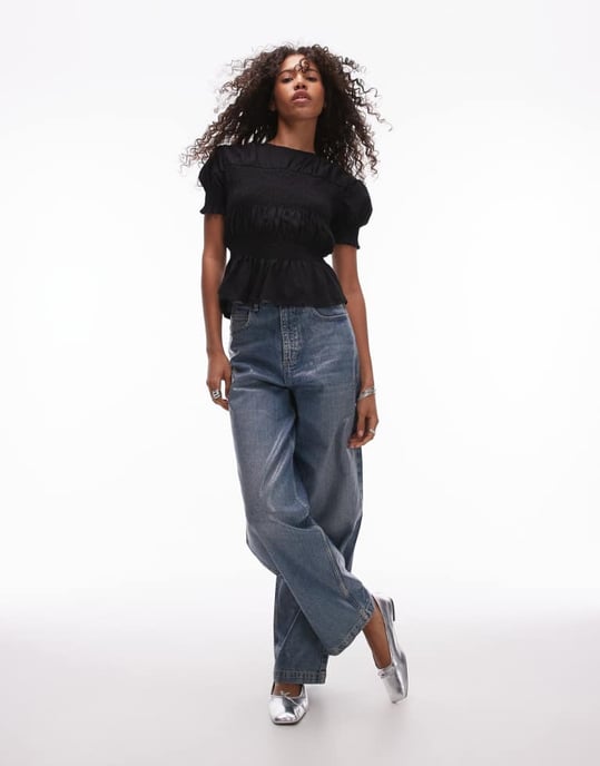 Topshop skjorta med rynkade paneler i svart - Image 2