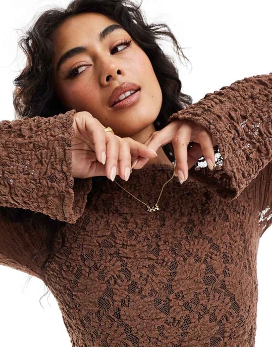 ASOS DESIGN snedhals klänning i miniklänning i brunt - Image 2