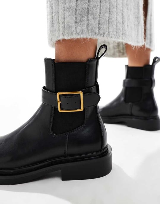ASOS DESIGN Aurora platta stövlar med spännband i svart - Image 3