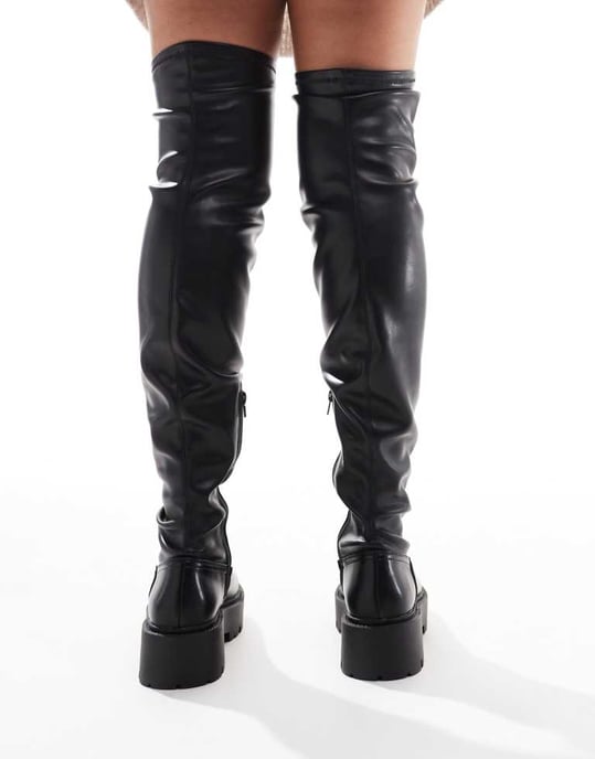ASOS DESIGN Bred Passform Kristen chunky stövlar över knät i svart - Image 3