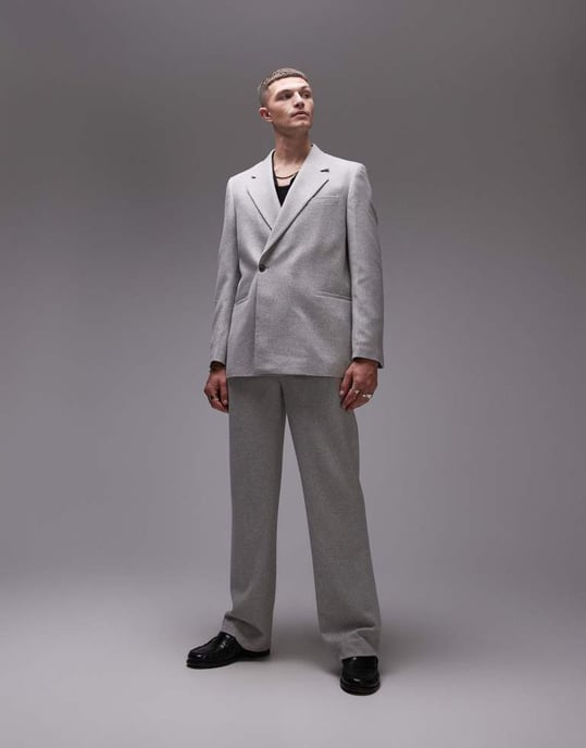 Topman premium ullmix oversized dubbelknäppt kostymjacka i ljusgrå - Image 4