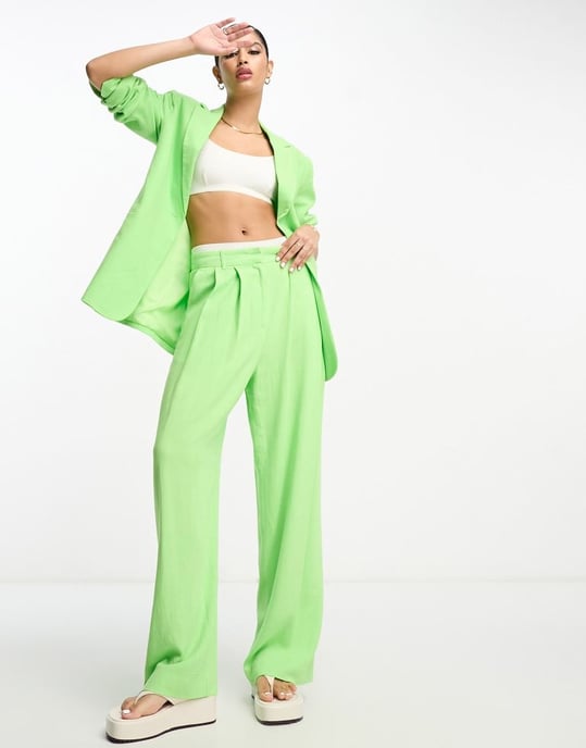 ASOS DESIGN slim fit kavaj med lin i grön - Image 2